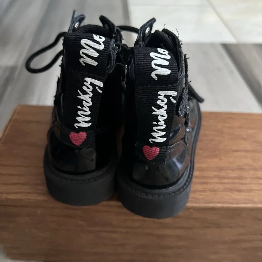 Zara Disney Mickey Mouse Boots   Side Zip Lace Front Girls Black US 11 EU 28